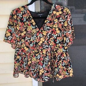 MADEWELL Flower Garden Short Sleeve Peplum Wrap Top Size S